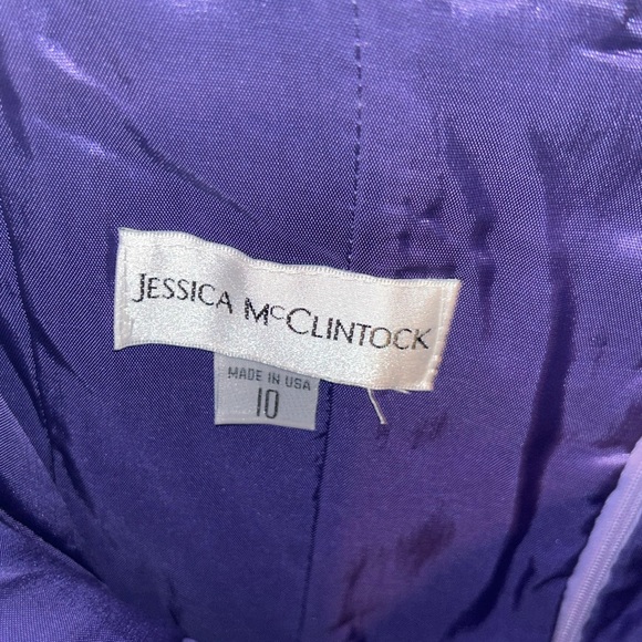 Jessica McClintock Violet Purple Iridescent Ruffled Strapless Party Dress Sz 10 - Picture 11 of 16